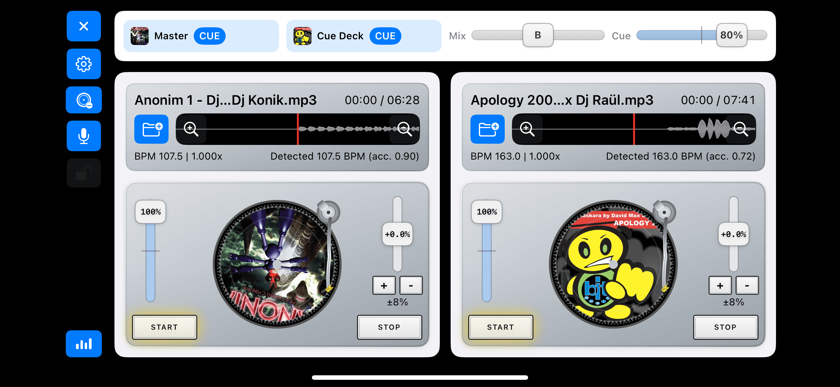 DJcompanion pitch and transport controls