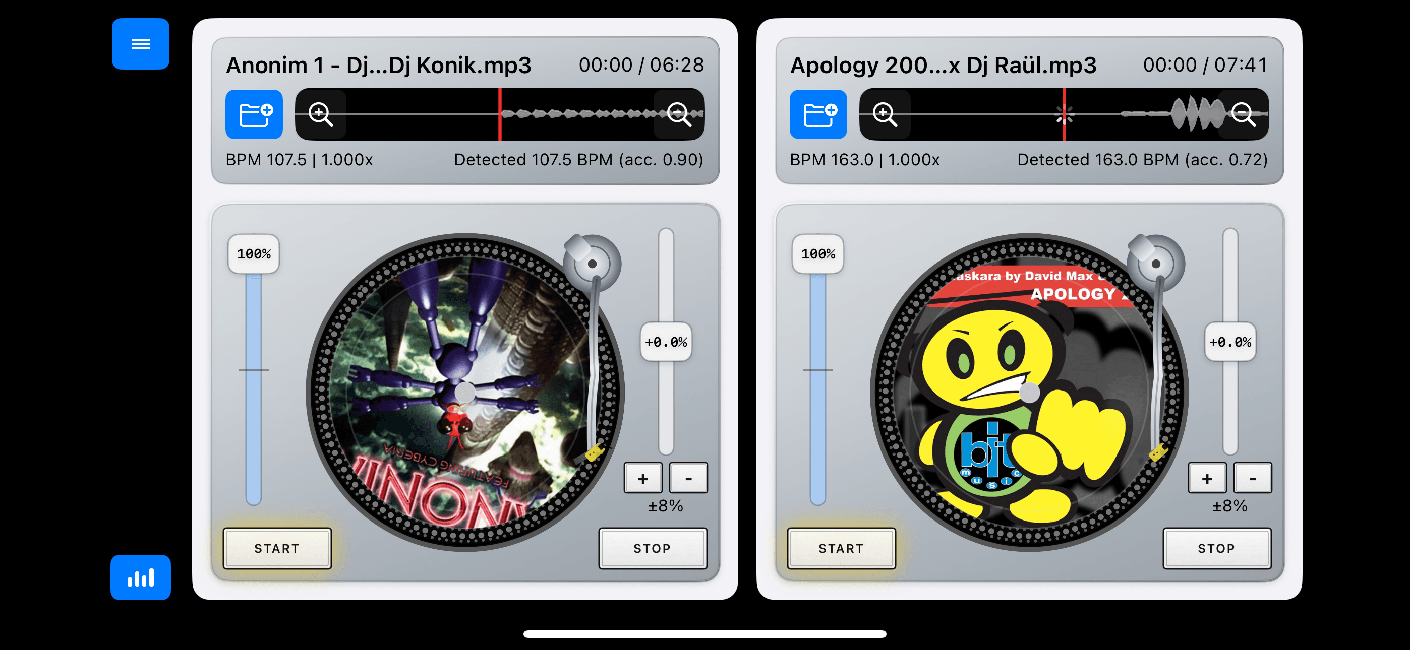 DJcompanion two-deck layout